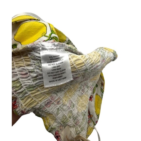 Monteau Los Angeles Lemon And Floral Print Linen Blend Cropped Tube Top, Sz. M - Picture 5 of 8